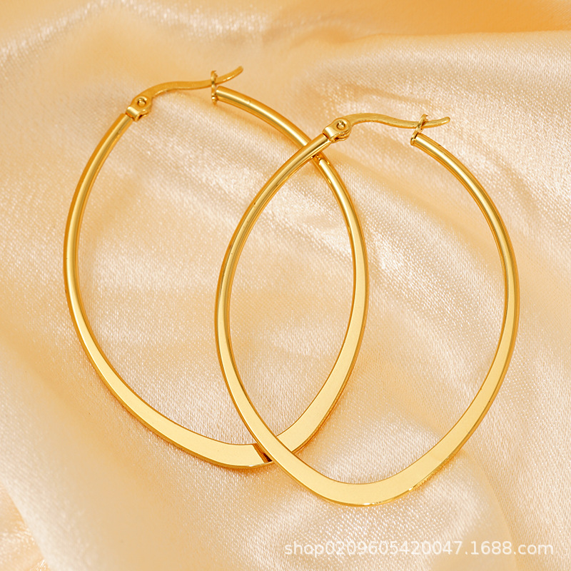 European and American Titanium Steel Electroplated 18K Gold Earrings Normcore Fashion Exaggerated Titanium Steel Earrings Personalized Simple Earrings for Women