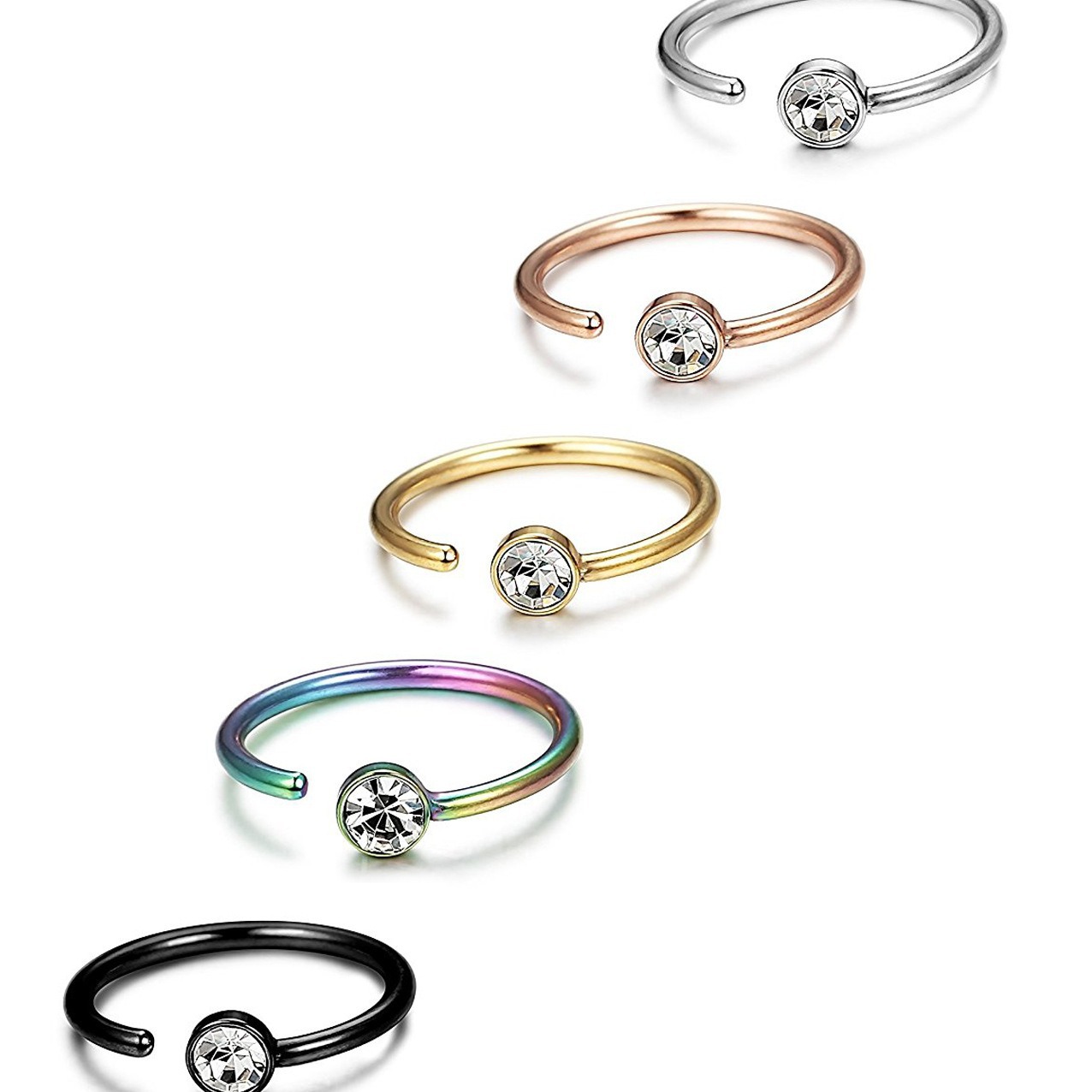 Cross-Border C-Shaped Nose Ring, No Piercing Required, Wholesale E-Commerce, Stainless Steel, Personalized Curved Shape, Diamond-Encrusted Zircon Nose Stud Jewelry with Diamonds