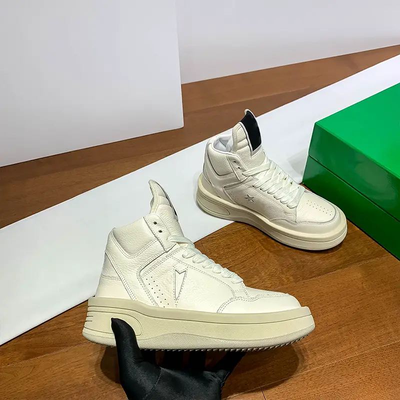 2025 Upgraded Version of Dark Genuine Leather High-Top Sneakers for Men and Women, Couple Sneakers, First-Layer Cowhide Thick-Soled Dad Shoes