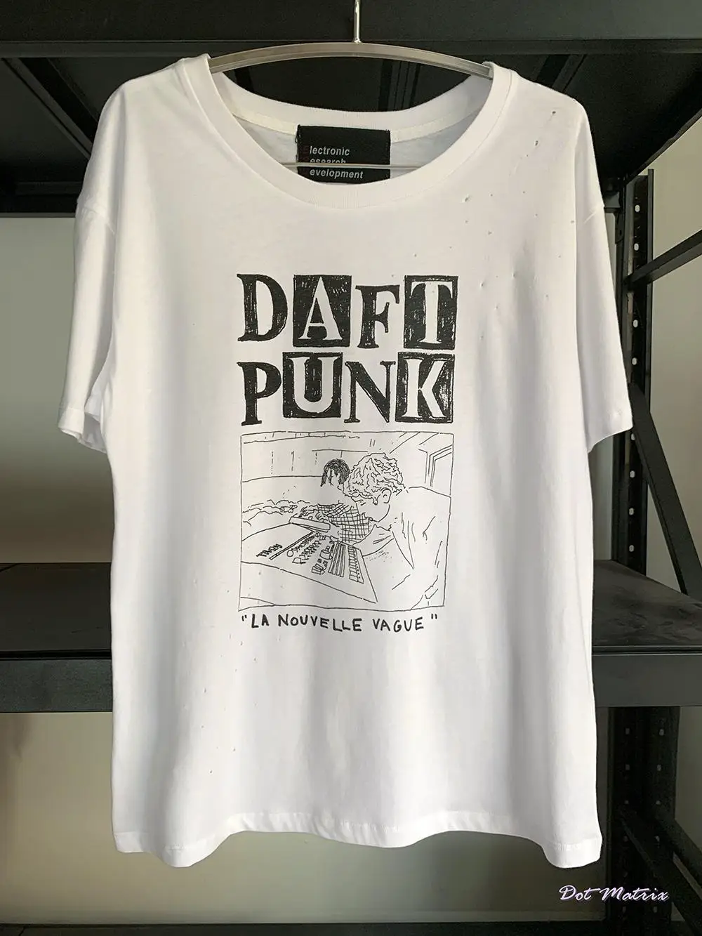 Erd Daftpunk1:1 Punk Limited Retro Ripped High Street Screen Print pure cotton Loose Half Sleeve T-Shirt