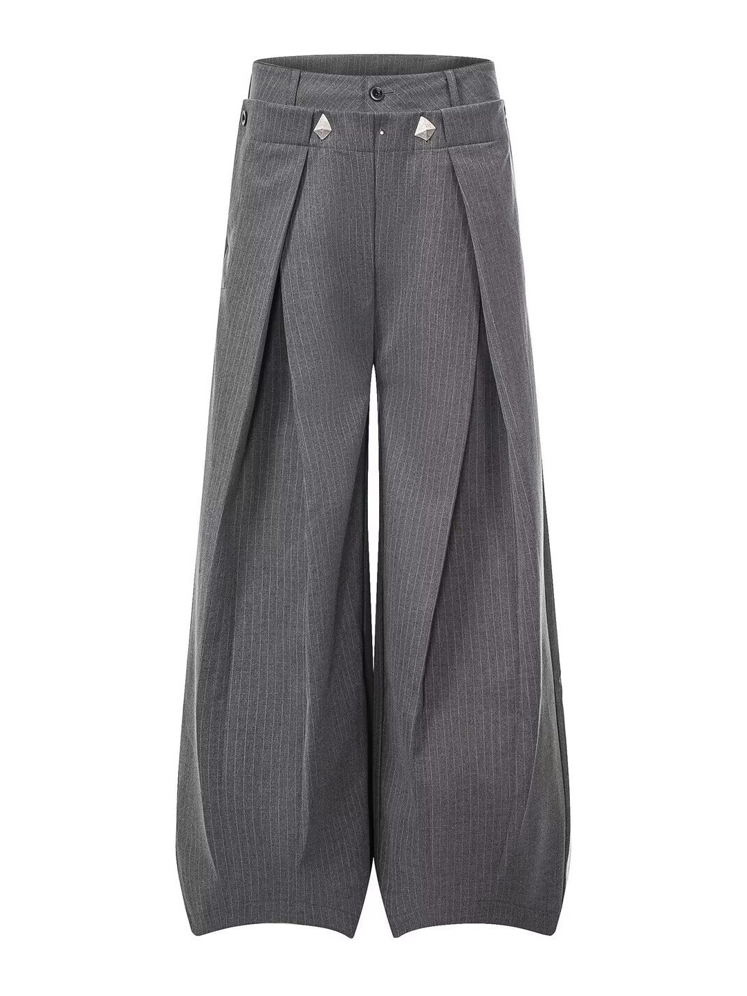 Designer-Inspired Wide-Leg Trousers for Men, Unique and Distinctive, Detachable Double Waistband, Vertical Striped Floor-Length Casual Suit Pants