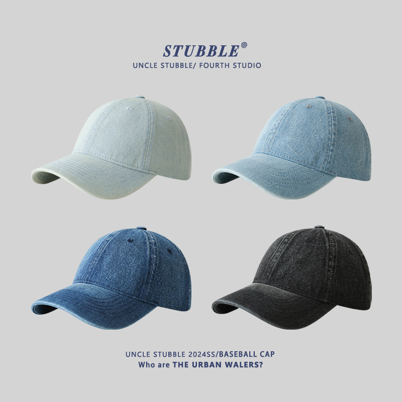 Korean style versatile solid color light version Denim baseball cap for boys and girls Japanese style simple retro soft top sunshade duck tongue hat