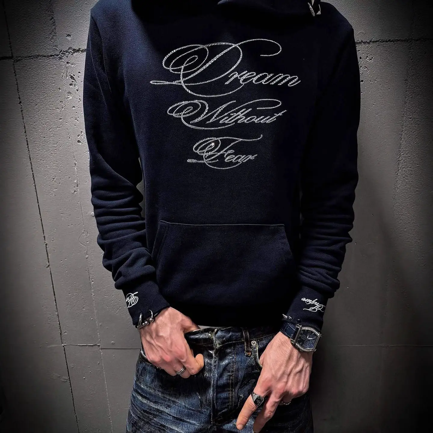 European and American Cross-Border Punk Style Dark Letter Print American Retro Style Long-Sleeved Pullover Hoodie Y2K Wholesale