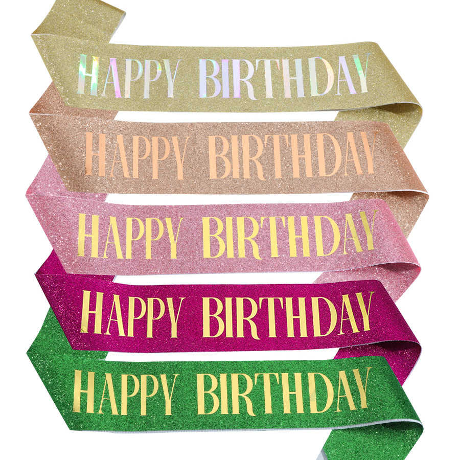 Cross-border birthday party glitter cloth ribbon happy birthday birthday girl shoulder strap ceremonial belt in stock