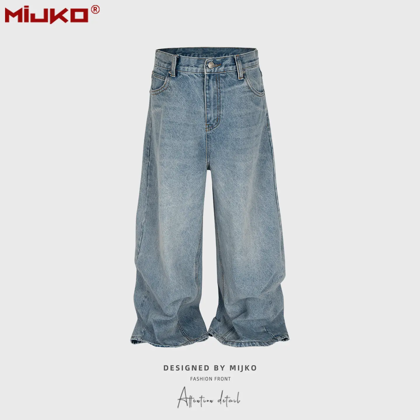 MIJKO Wide Leg Jeans Light Blue Wash