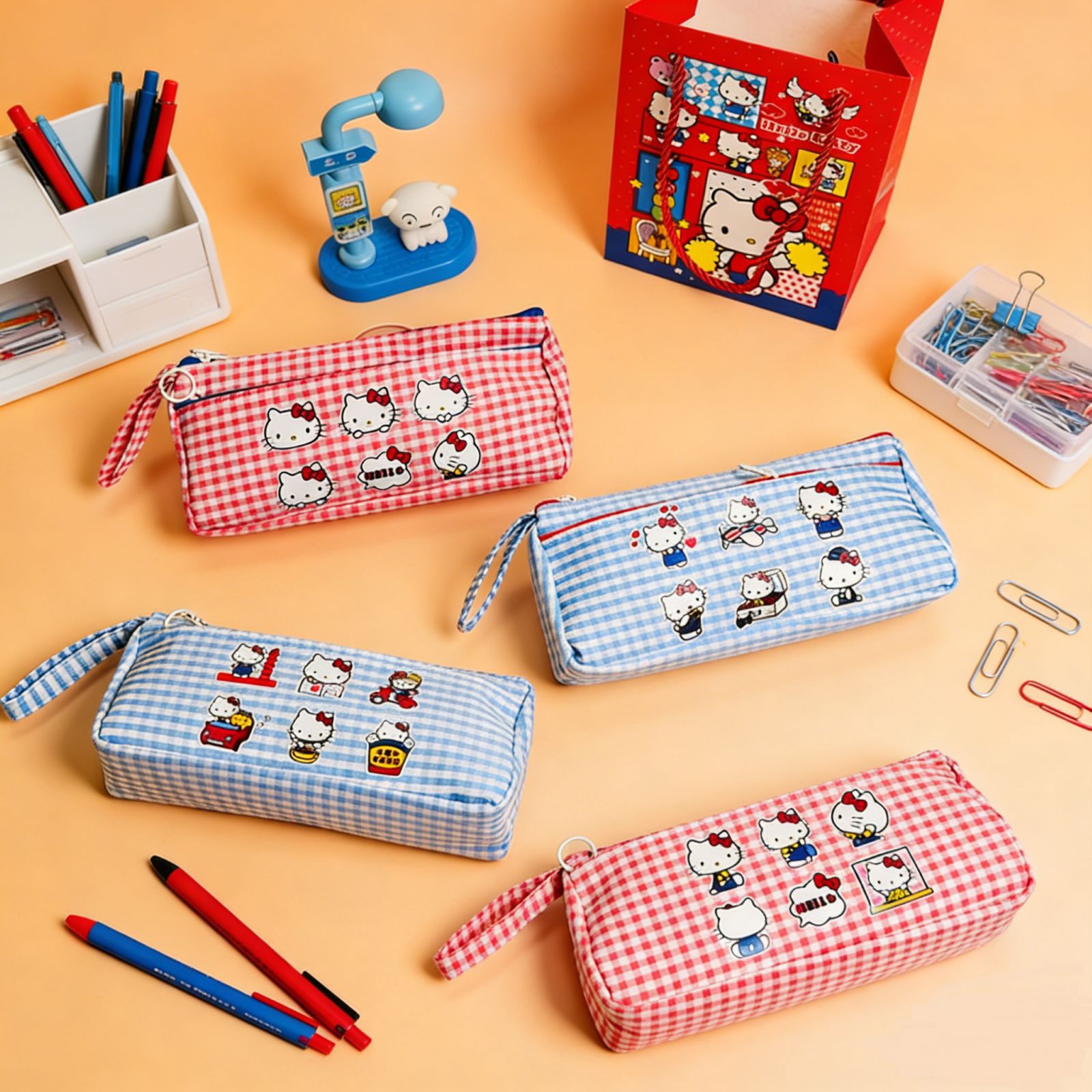 Mai Pin Stationery Hello Kitty Inverted Trapezoidal Pencil Case, Large Triangular Pencil Case, Cute Hello Kitty Storage Bag