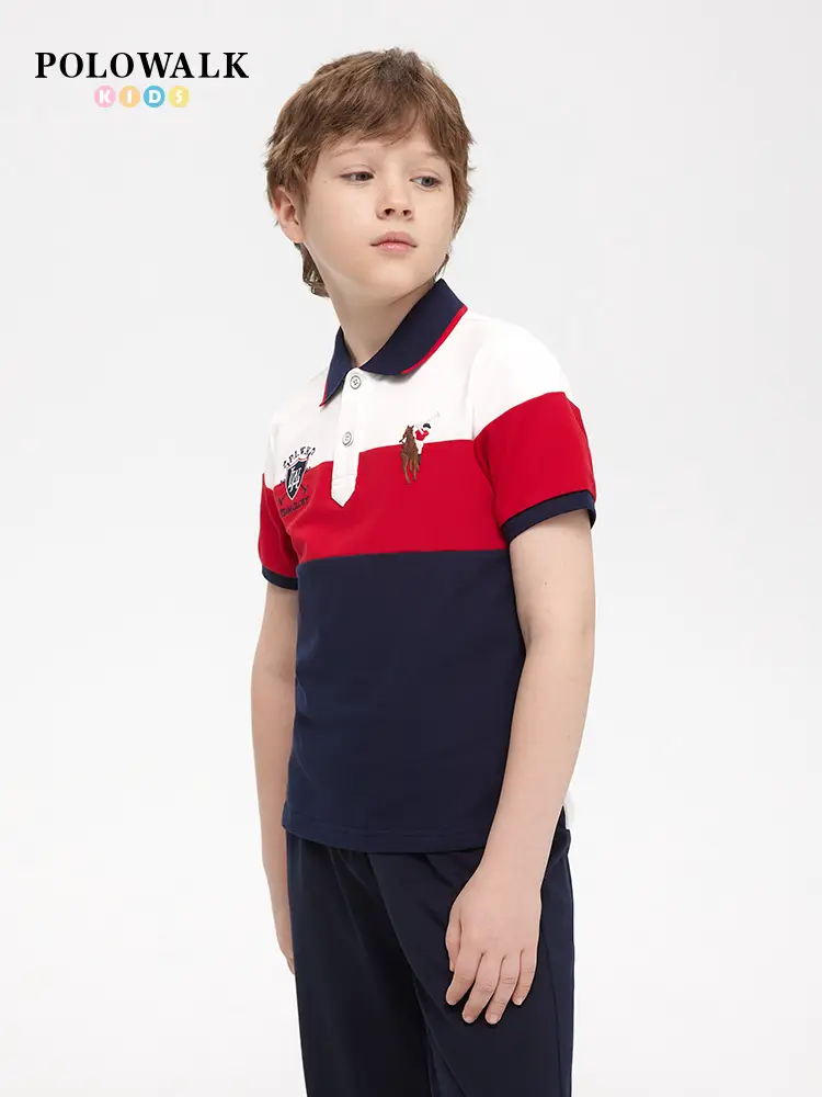Polowalk Children's Clothing Boys Short-Sleeved Polo Shirt 25 Summer New arrival Paul kids Contrast Color Patchwork Lapel T-Shirt