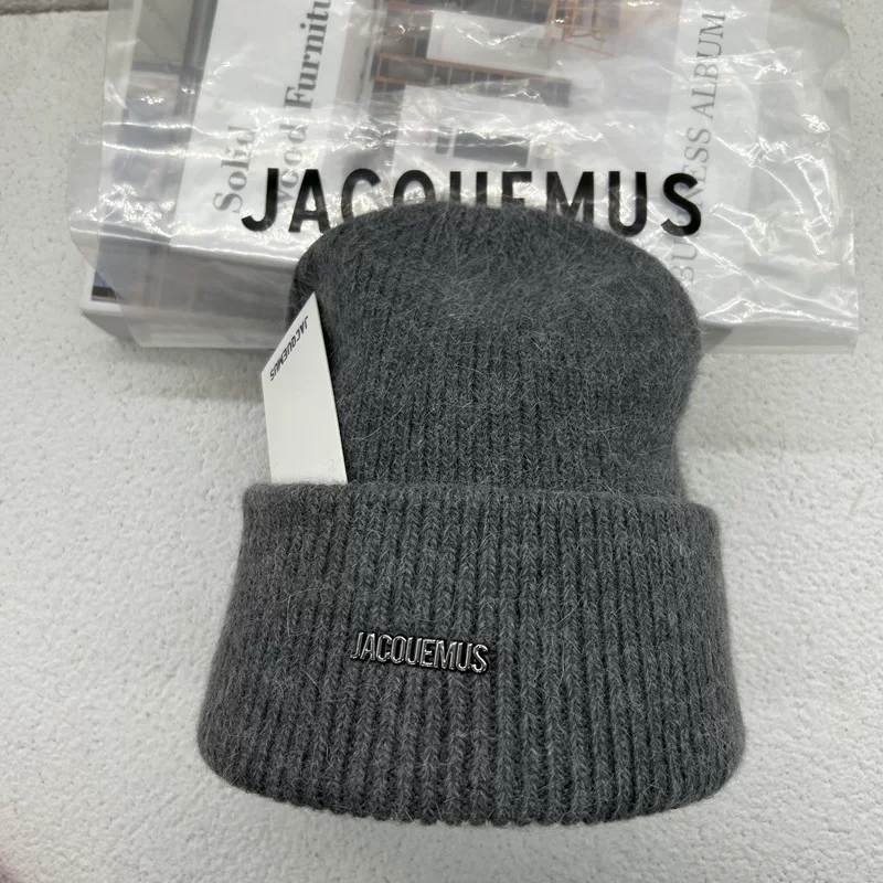 金属标正版Jacquemus兔毛针织帽子冬季保暖情侣冷帽防寒潮酷冬帽