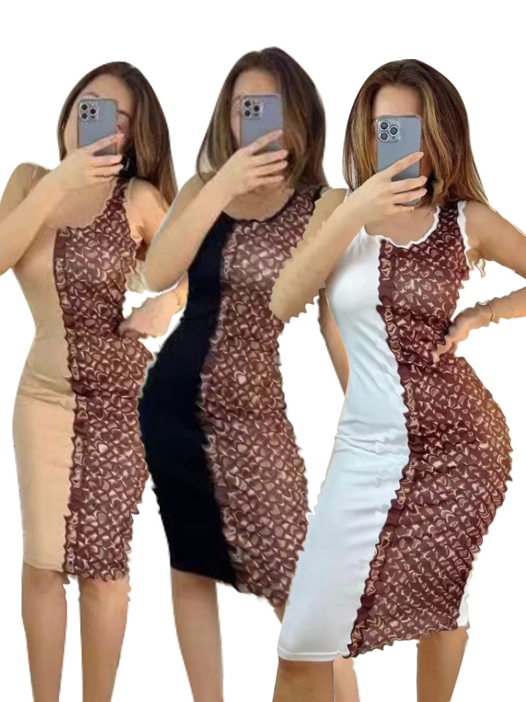 Y71507 European and American women's cross-border leisure fashion high elastic fabric slim hip dress 3 color spot