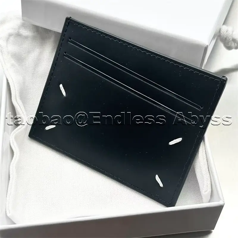 Endless Abyss m Style Double-Sided Leather Card Holder with Grain Pattern, Handmade Four-Corner Stitching, Genuine Leather Card Case