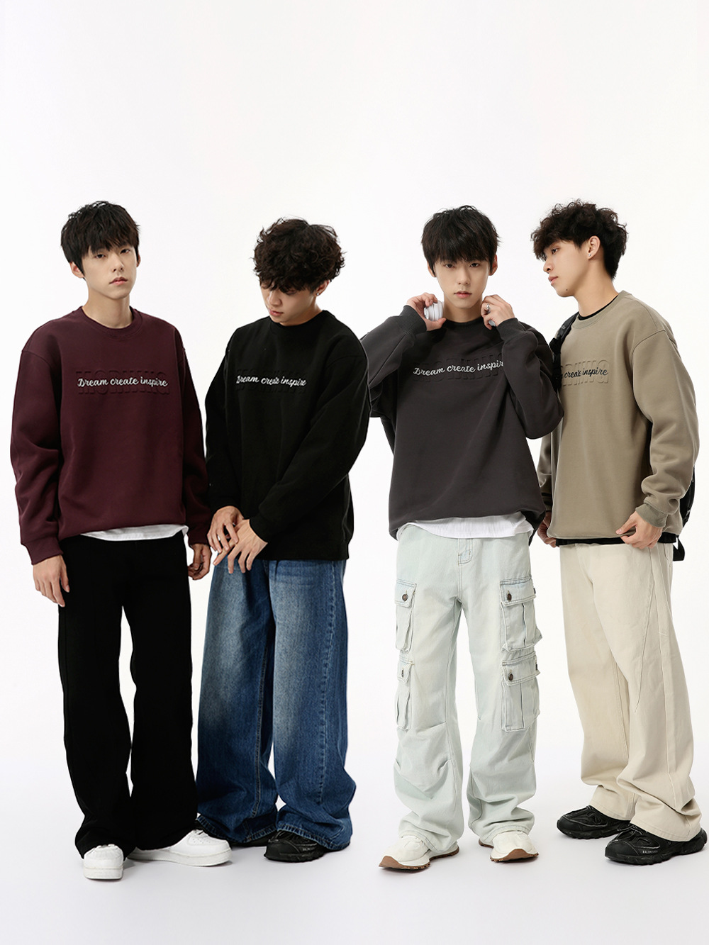 Mtlclothes Men's Clothing | American-Style Letter Embossed Color-Block Versatile Pullover Crewneck Casual Sweatshirt Trendy