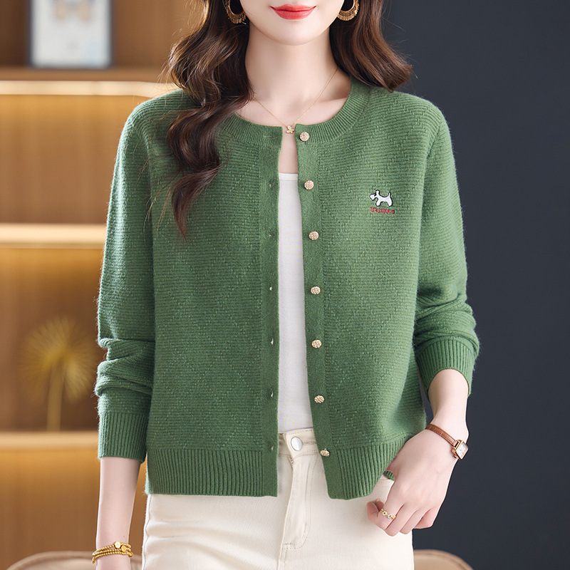 2026 Spring and Autumn New Stylish Knitted Sweater for Women, Round Neck Fashionable Loose Youthful Wool Cardigan Outerwear