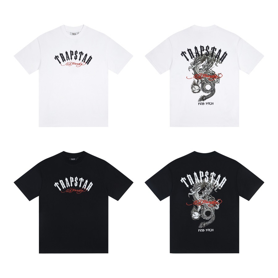 Trapstar 25Ss Spring and Summer New Chinese Style Dragon Print Street Loose Casual Men's and Women's Short-Sleeved T-Shirts
