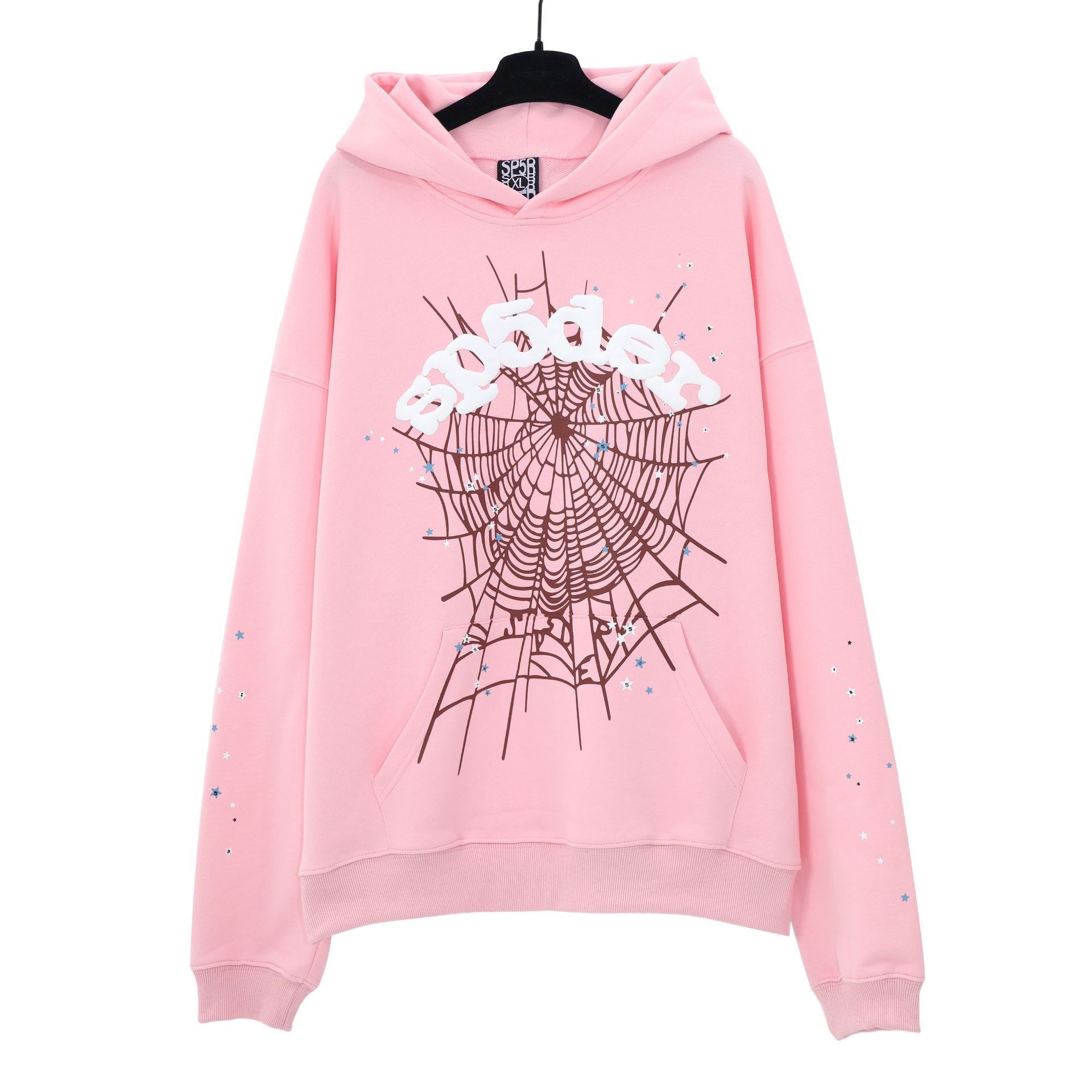 2024 Spring and Autumn Sp5Der Spider Spider Web Foam Printed Pure Cotton Terry Men's and Women's Hooded Sweatshirts