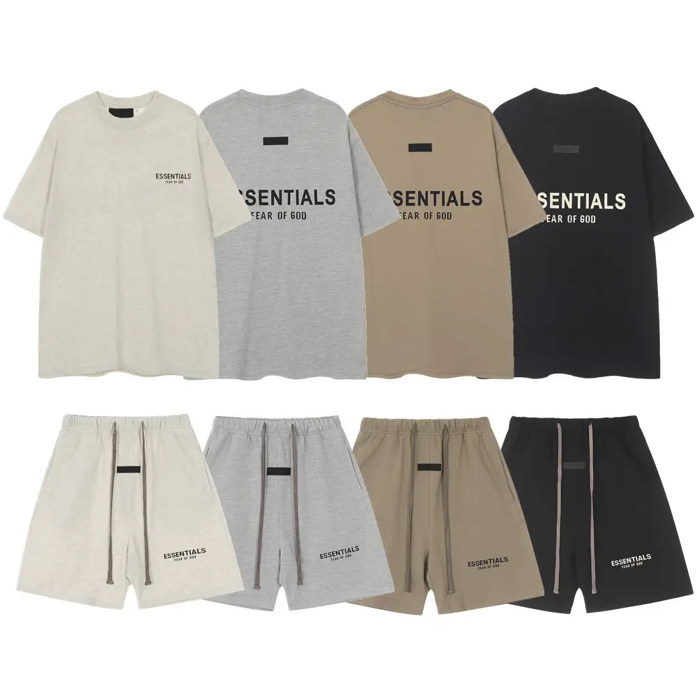 Fog Multi-Thread Essentials Stereo Silicone Letters Flocked Short-Sleeved High Street Casual Sports Shorts for Men and Women