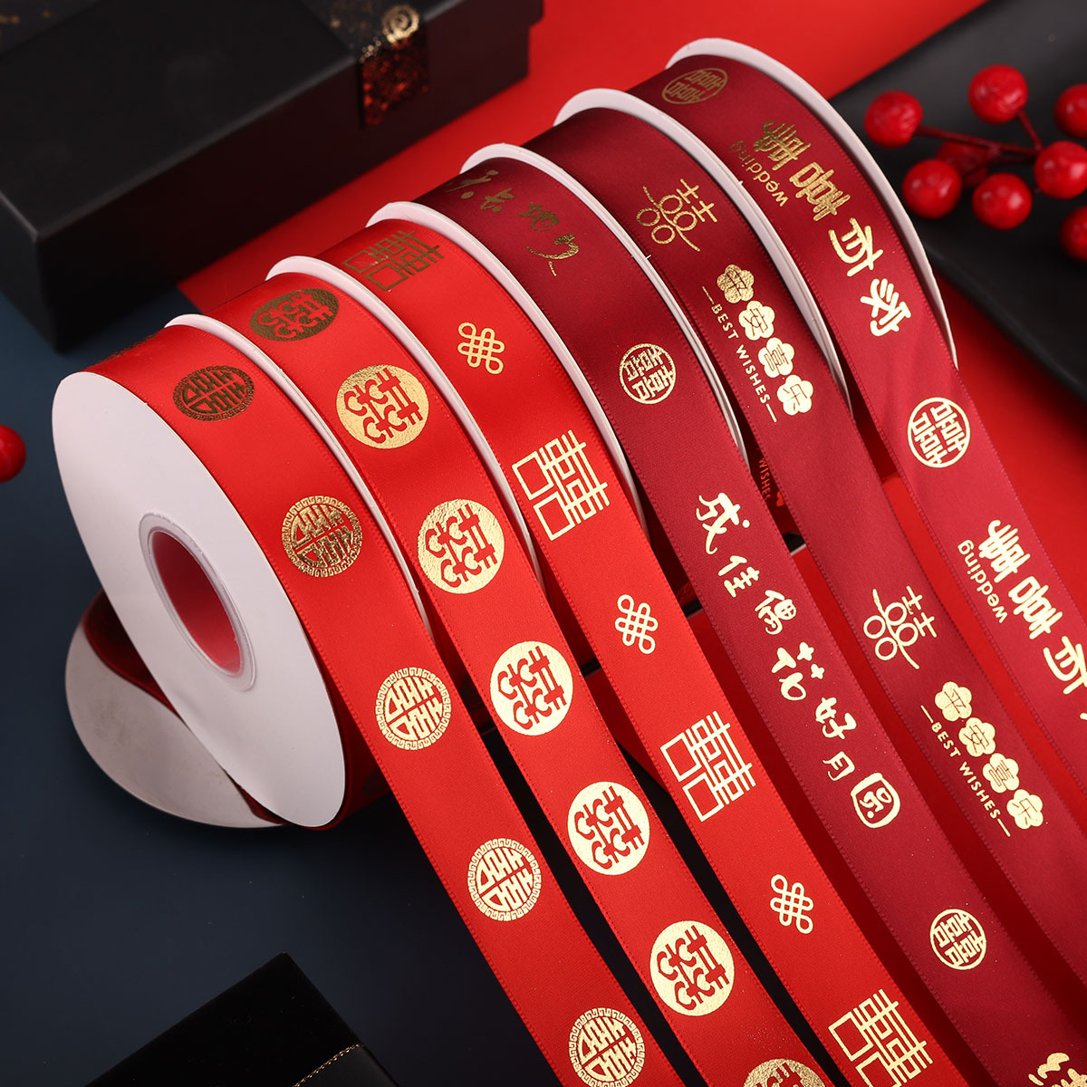 Double Happiness Ribbon Family Celebration Wedding Celebration Red Ribbon Wedding Accompanying Ceremony Red Ribbon Ribbon Ribbon Ribbon