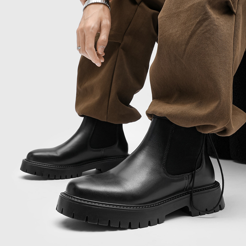 2026 Spring and Summer New Casual Thick-Soled Martin Boots, Slip-On British Style Short Boots, Round-Toe Stylish Chelsea Boots