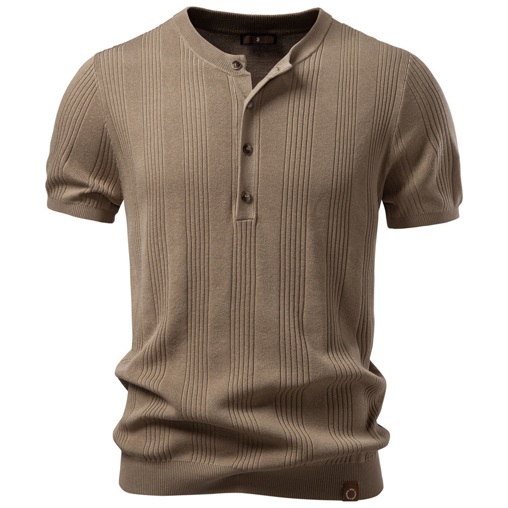 2026 Spring and Summer New Cross-Border European Size Cool Silk Wool Knit Men's Polo Shirt Short-Sleeve Henley Collar Polo for Men