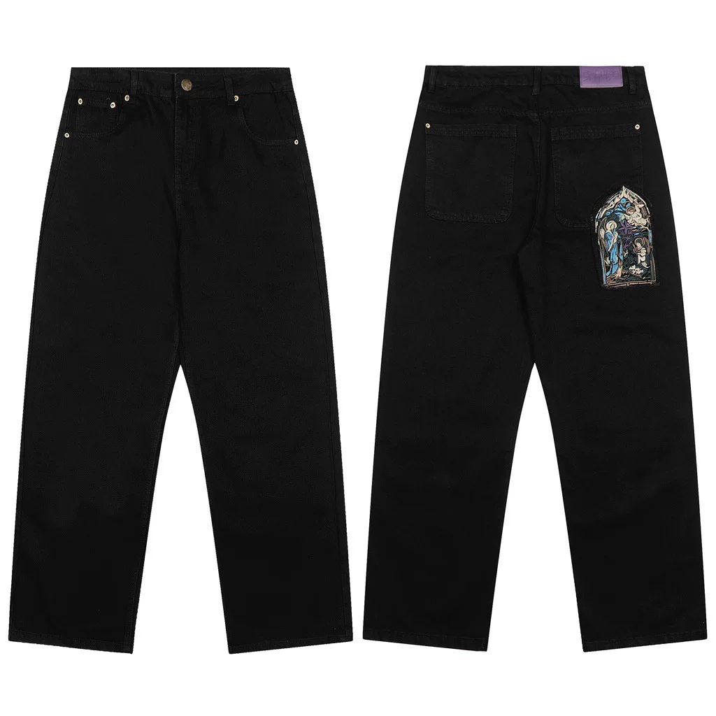 derschutze awakening”denim black觉醒宽松直筒黑色牛仔裤长裤