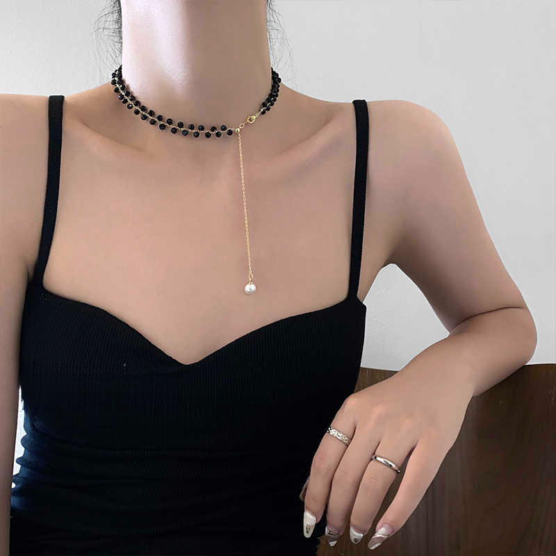 Light Luxury High-end Black Pearl Necklace Women's Niche Design Necklace Internet Celebrity Elegant Sweat Collarbone Chain Accessories