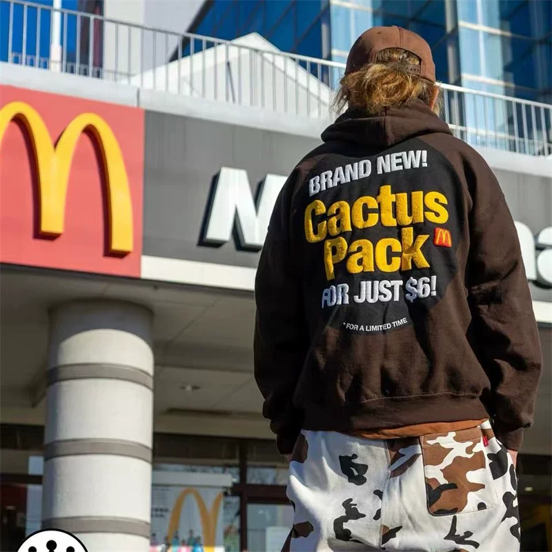 Travis Scott X Mcdonald's 3D Foam Print Unisex Loose Fit Fleece Hoodie Trendy
