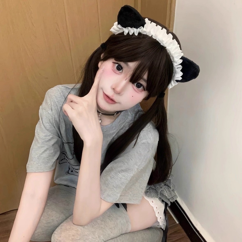 Lolita Lolita Cat Ear Headband KC Japanese Soft Girl Sweet Cute Hair Accessories Black and White Cat Maid Headband