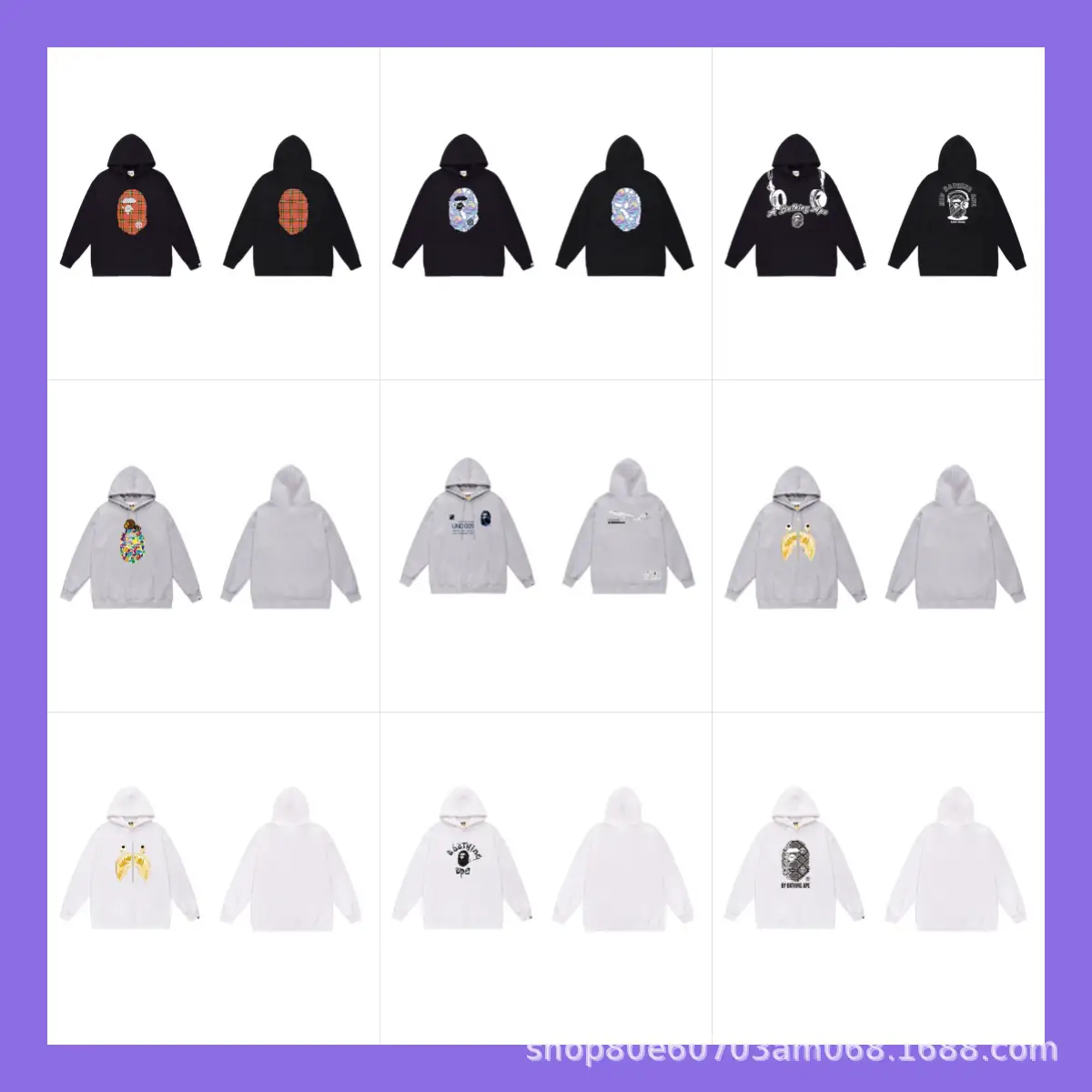 Foreign Trade Terry Thin Sweatshirt Ape Heavyweight High Version Winter Sharkbape Ape Shark Hooded Sweatshirt Trendy Brand