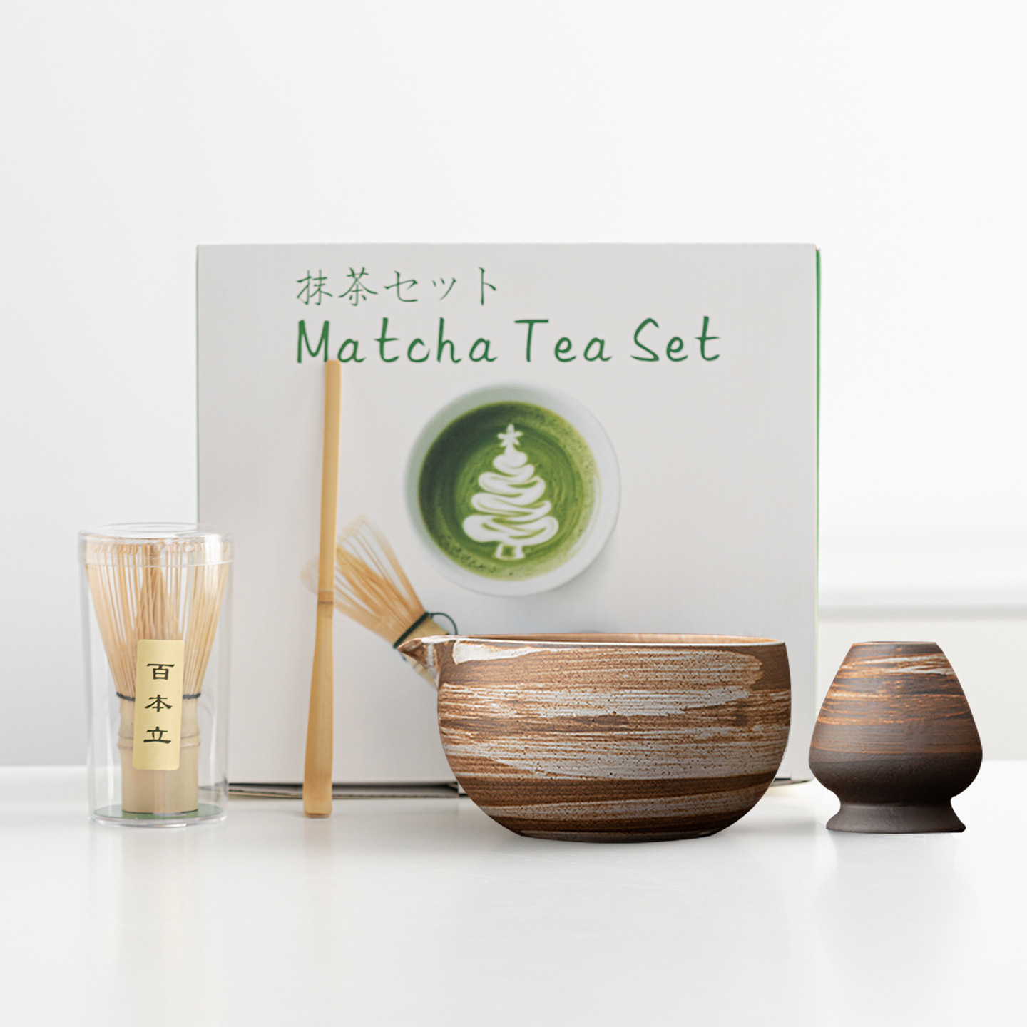 Japanese-Style Matcha Bowl Set Coarse Pottery Kiln-Turned Song Dynasty Tea Bowl Matcha Tools Hundred-Piece Tea Whisk Stand Cross-Border Exclusive Supply