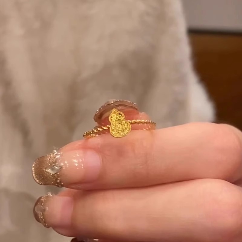 Red Riding Book Explosive Crushed Ice Gourd Ring Women's New Chinese Style National Style Design Feeling Fulu Opening Adjustable Ring