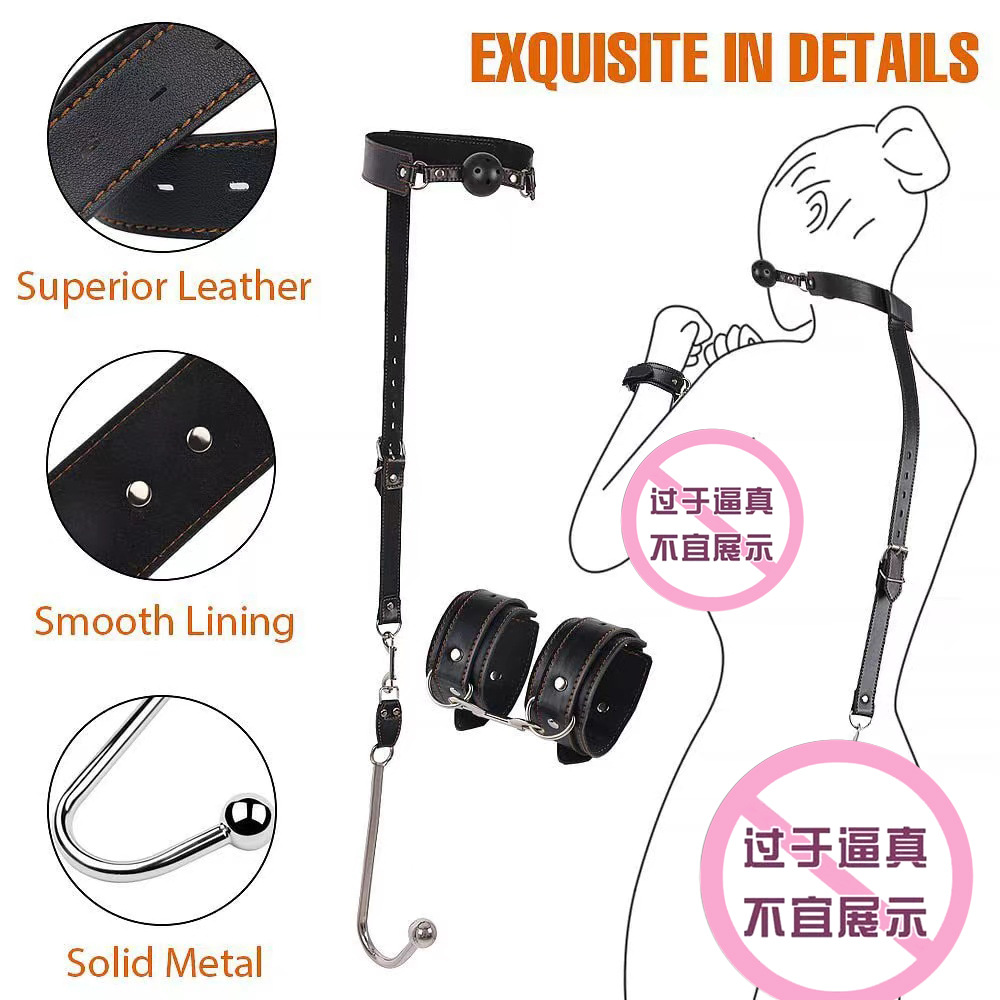 Adult SM backhand with Hook back court metal flirting supplies female sexy leather mouth plug binding handcuffs wholesale