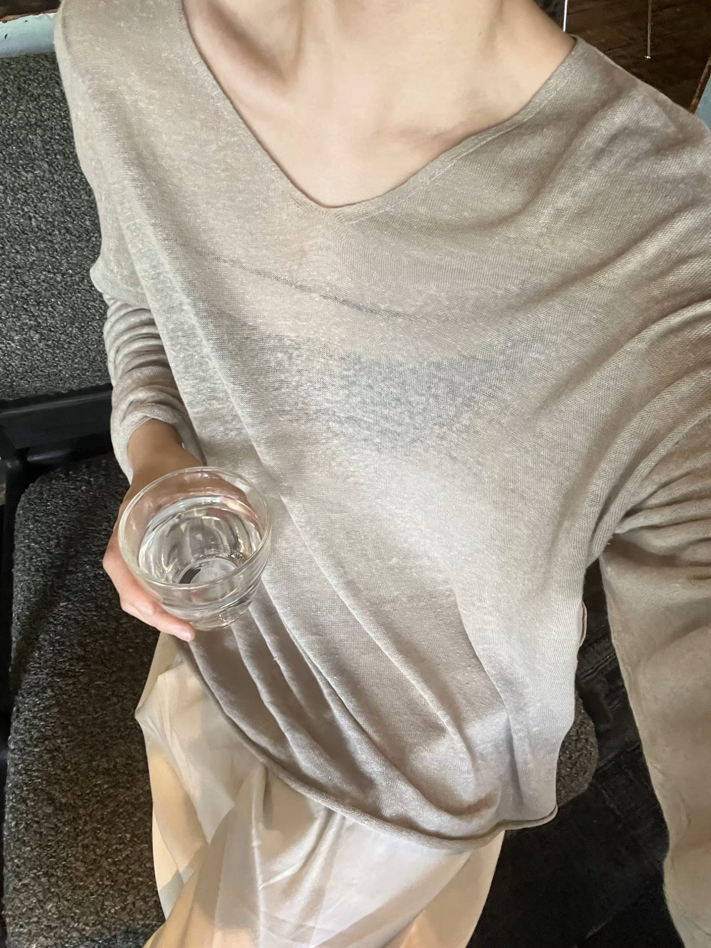 New Style Lazy Loose Slimming Look Holiday Lightweight Tencel Linen V Neck Texture Versatile Knitwear Sun Protection Clothing 5105