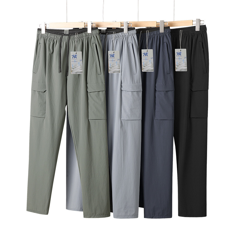 Ice Silk Pants for Men, New Summer Style, Cool and Breathable, Elastic, Quick-Drying Casual Pants, Outdoor Sports, Fitness, Running Pants for Men