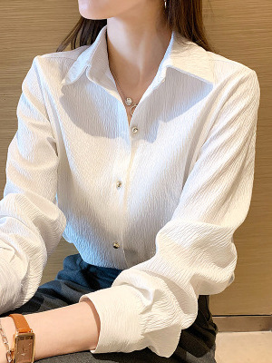 Women's White Shirt for Export, 2026 Spring and Autumn New Vintage Hong Kong Style Design Top, Layered Shirt, Base Layer Shirt