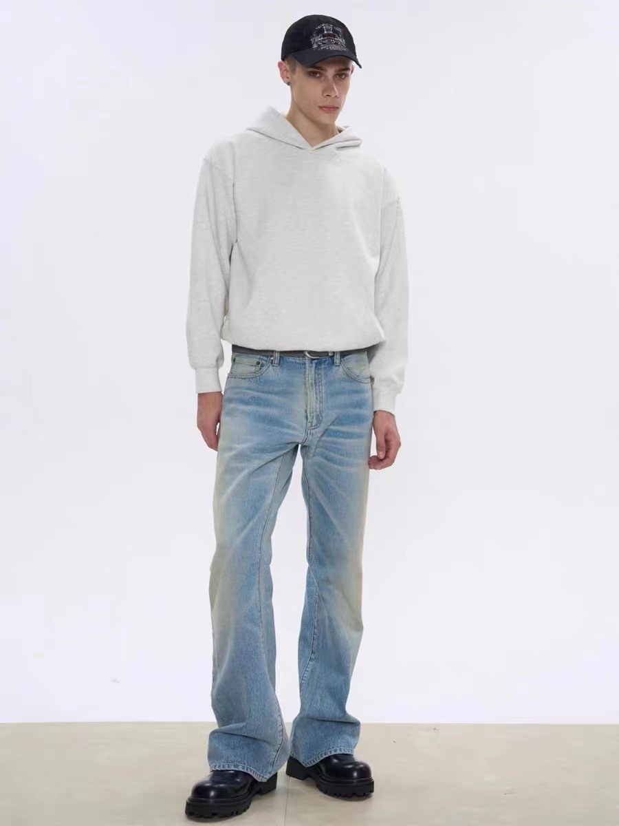 Auticup Ice Blue vintage517 Style Jeans Washed Micro-Fit Straight Washed Denim Trousers Foto QC de 1688 na Qualit.ly