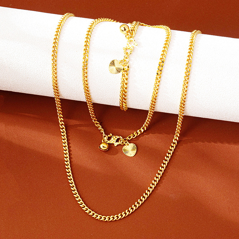 Cross-Border Southeast Asian Jewelry Double Buckle Boss Chain Bracelet Anklet Set Vietnamese Sand Gold Long-Lasting Non-Fading Necklace for Women