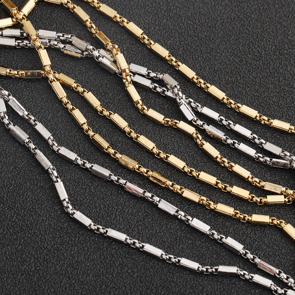 New Color-Preserving Stainless Steel Square Pearl Clip Chain Square Tube Bamboo Link Chain Titanium Steel Necklace Hair Accessory Chain