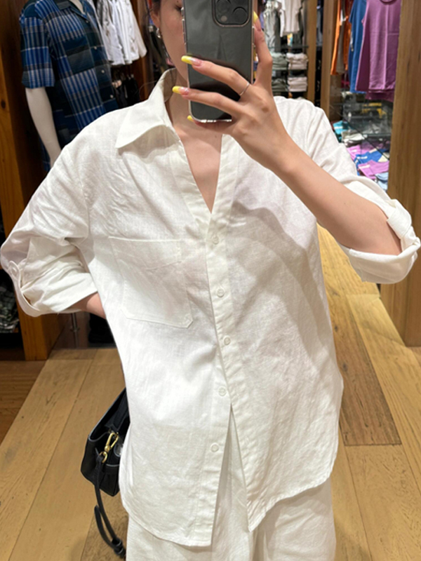 White Cotton-Linen Shirt for Women, Versatile and Elegant, Loose-Fitting, Old Money Style, Simple and Casual, Lazy Style, Long-Sleeve Shirt for Women