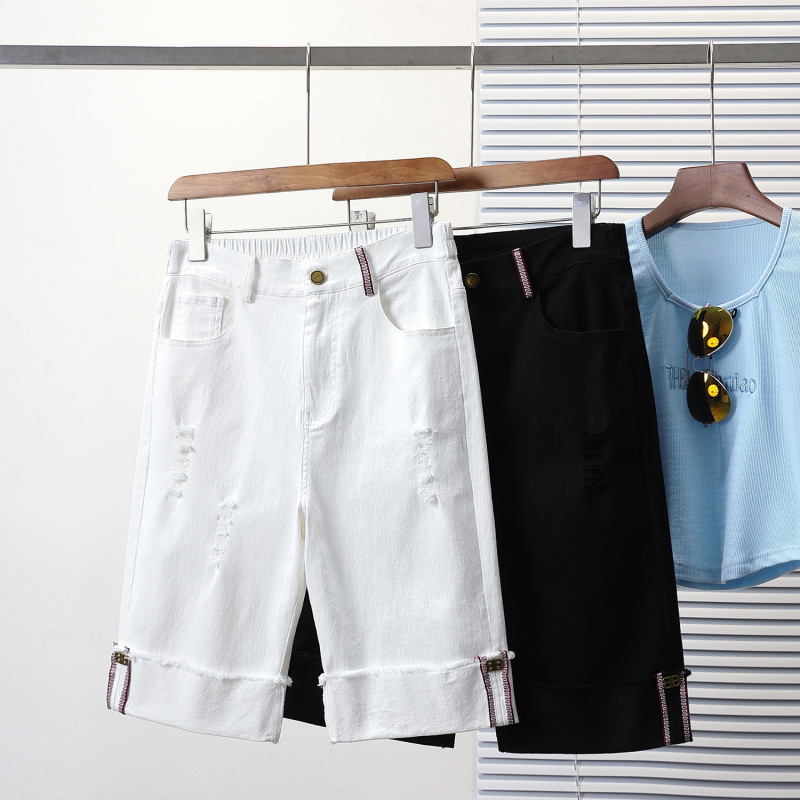 White Denim Shorts for Women, Summer Thin Style, 2026 New Model, Six-Point Length Shorts, Plus Size, Straight Wide-Leg Pants