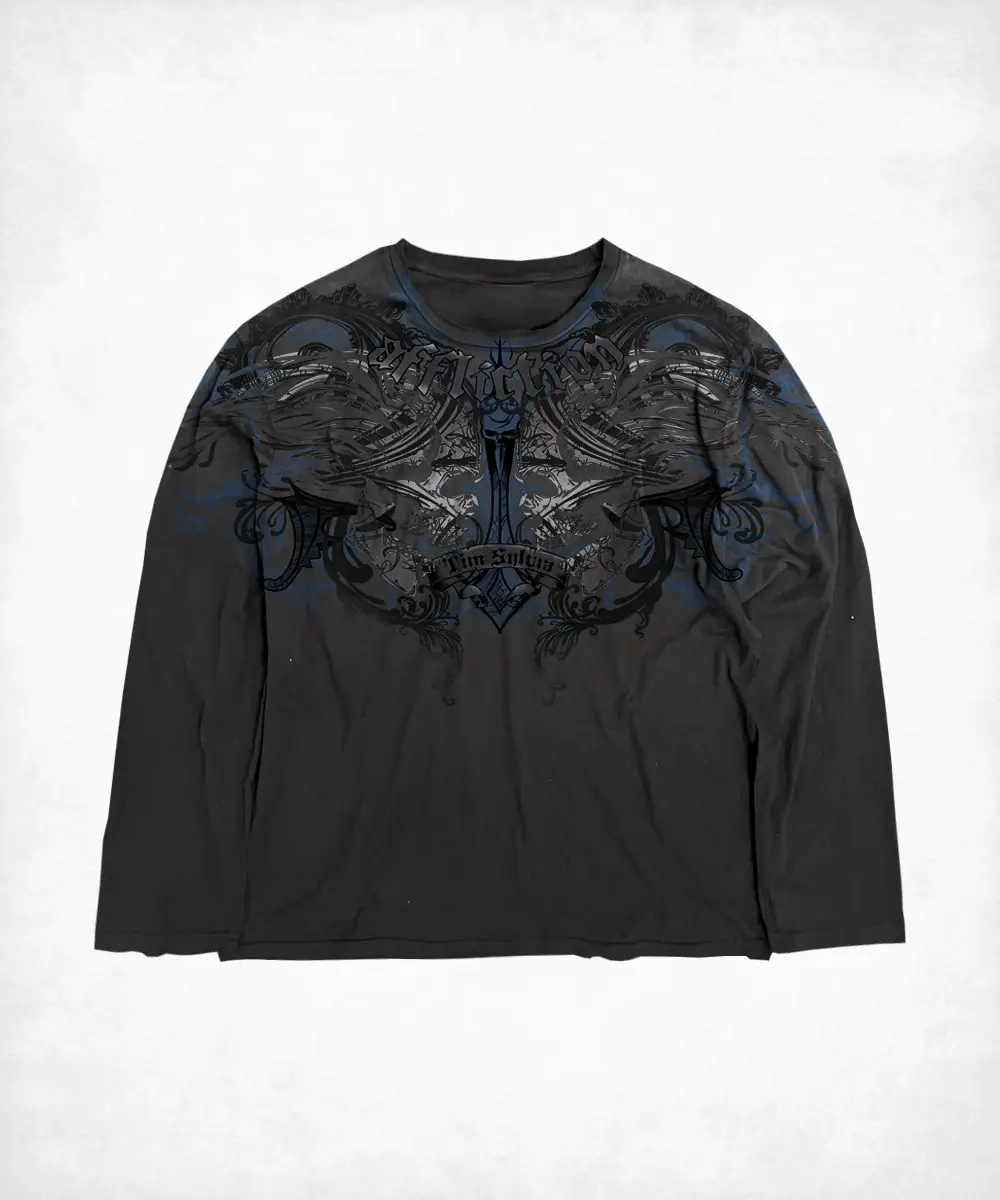 180g Dirty Long T-Shirt Affliction European and American Street Subculture Tie-Dye Couture Dark Punk Distressed