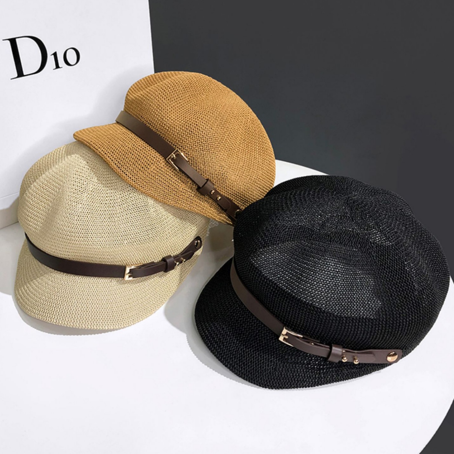 2023 New Hollow Octagonal Hat Children's Summer Travel All-match Sunscreen Straw Hat Japanese British Duck Tongue Beret