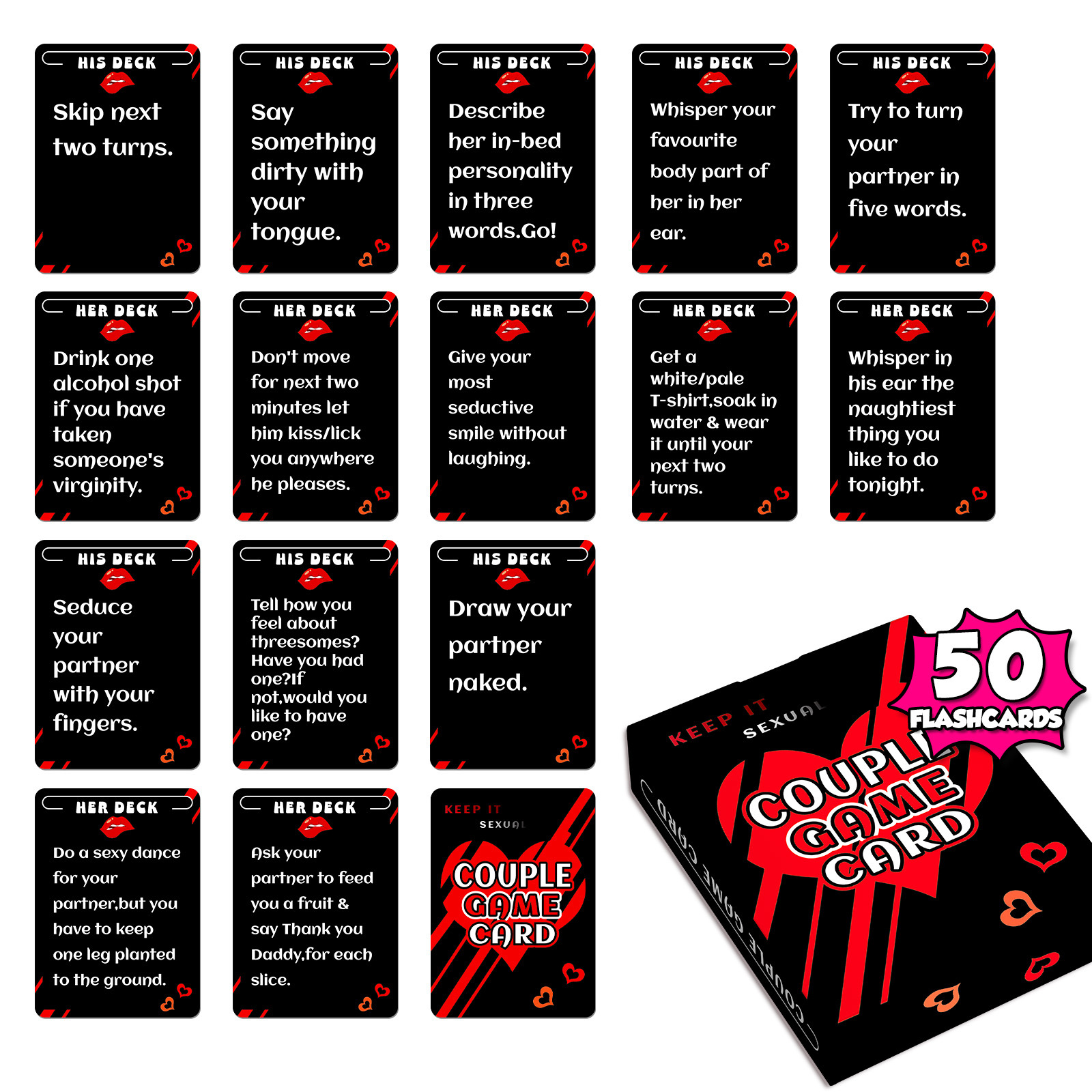 Cross-Border Direct Purchase of 50 Fun and Popular Couple Cards, Toys, Warm-Up and Teasing Props, Amazon Creative Interactive Cards