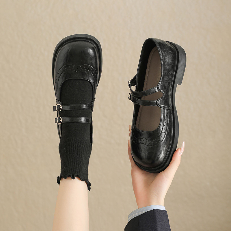 Zhr Retro Double-Strap Loafers 2026 Spring New Versatile Commuter Leather Shoes for Women