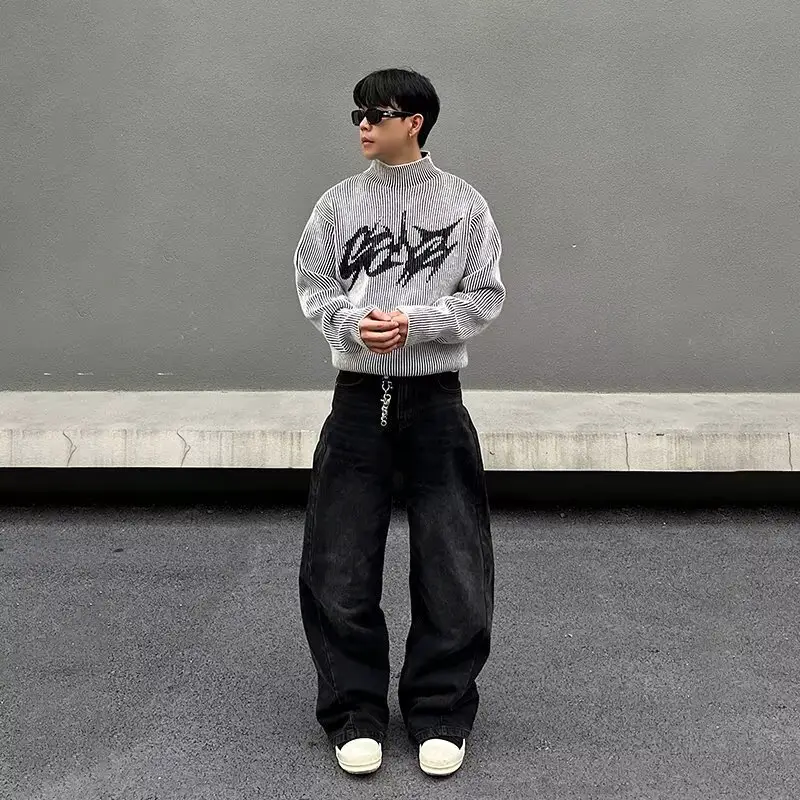 American Street Washed Jeans Men's Spring and Autumn Straight Loose European and American High Street Vibe Style Long Pants