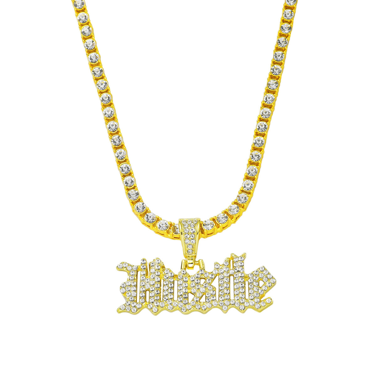 European and American Fashion New Full Diamond Letter Pendant Necklace Niche Design Advanced Sense 4mm Single Rair Diamond Tennis Chain