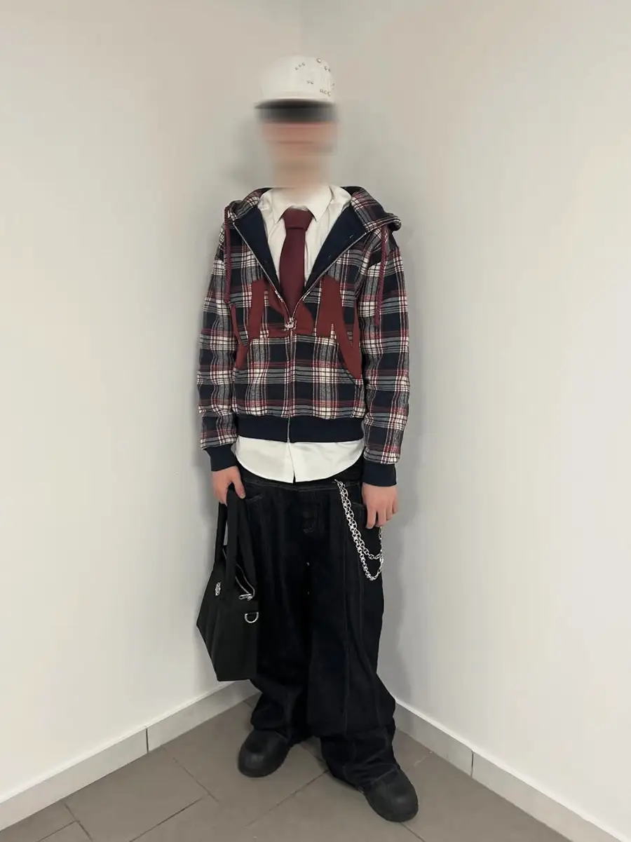 From the Street American-Style Patchwork Embroidered Plaid Boxy Hooded Cardigan Sweatshirt Jacket