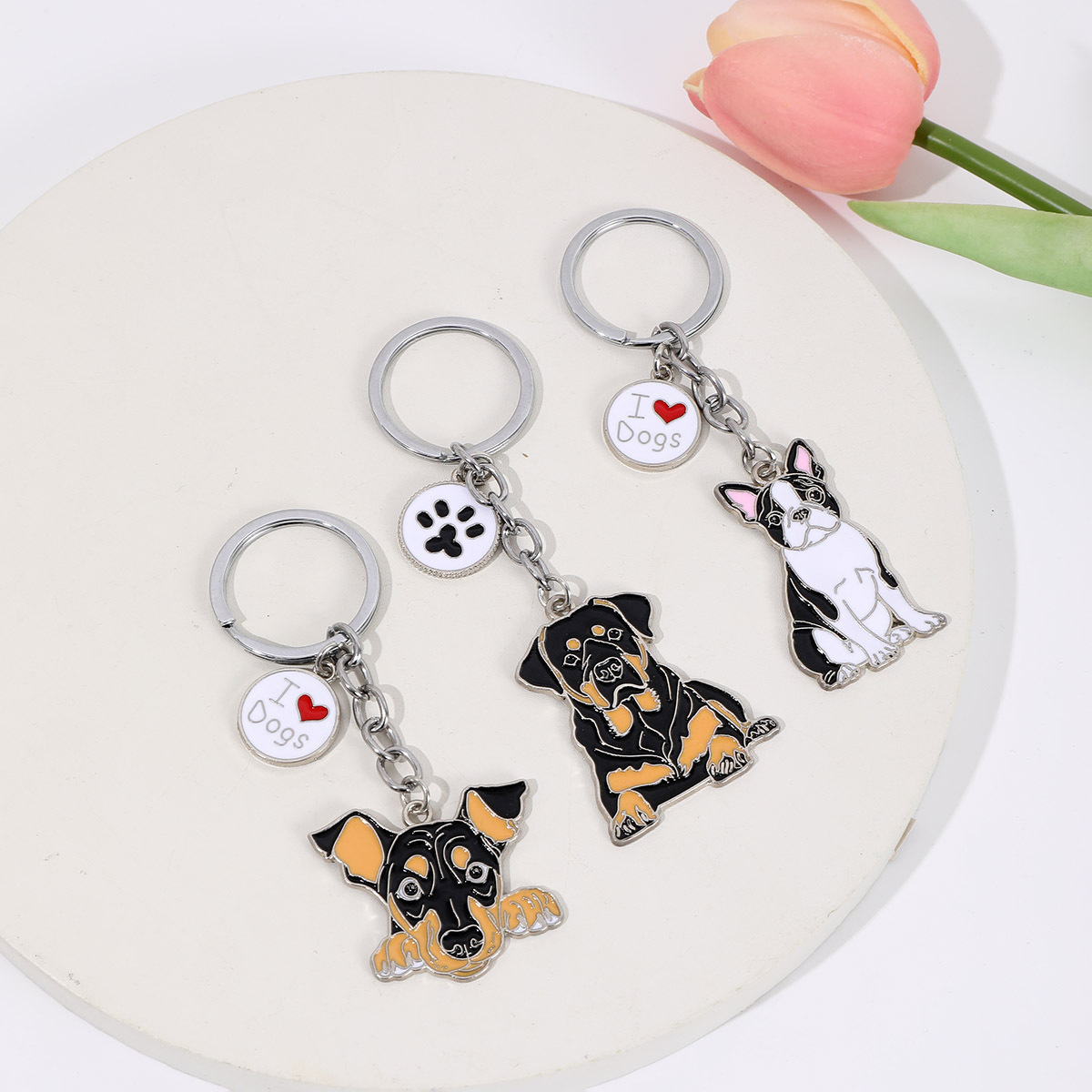 Xiyin Duoduo Labeled Keychain Pendant Metal Cute Bullfight Golden retriever Pet Bag Bag Hanging Small Animals