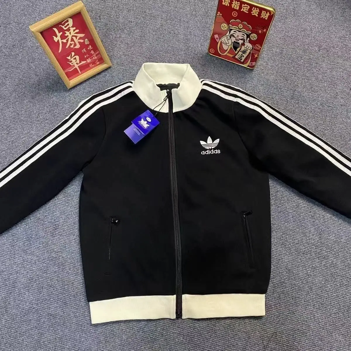 三叶草外套拉链开衫夹刺绣休闲立领运动上衣