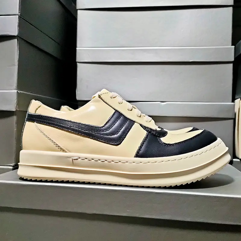 European and American Fashion Guangzhou New Men's Shoes Low-top Nappa Calfskin Large Hook Thick Sole Lace-up Heightened Sneakers