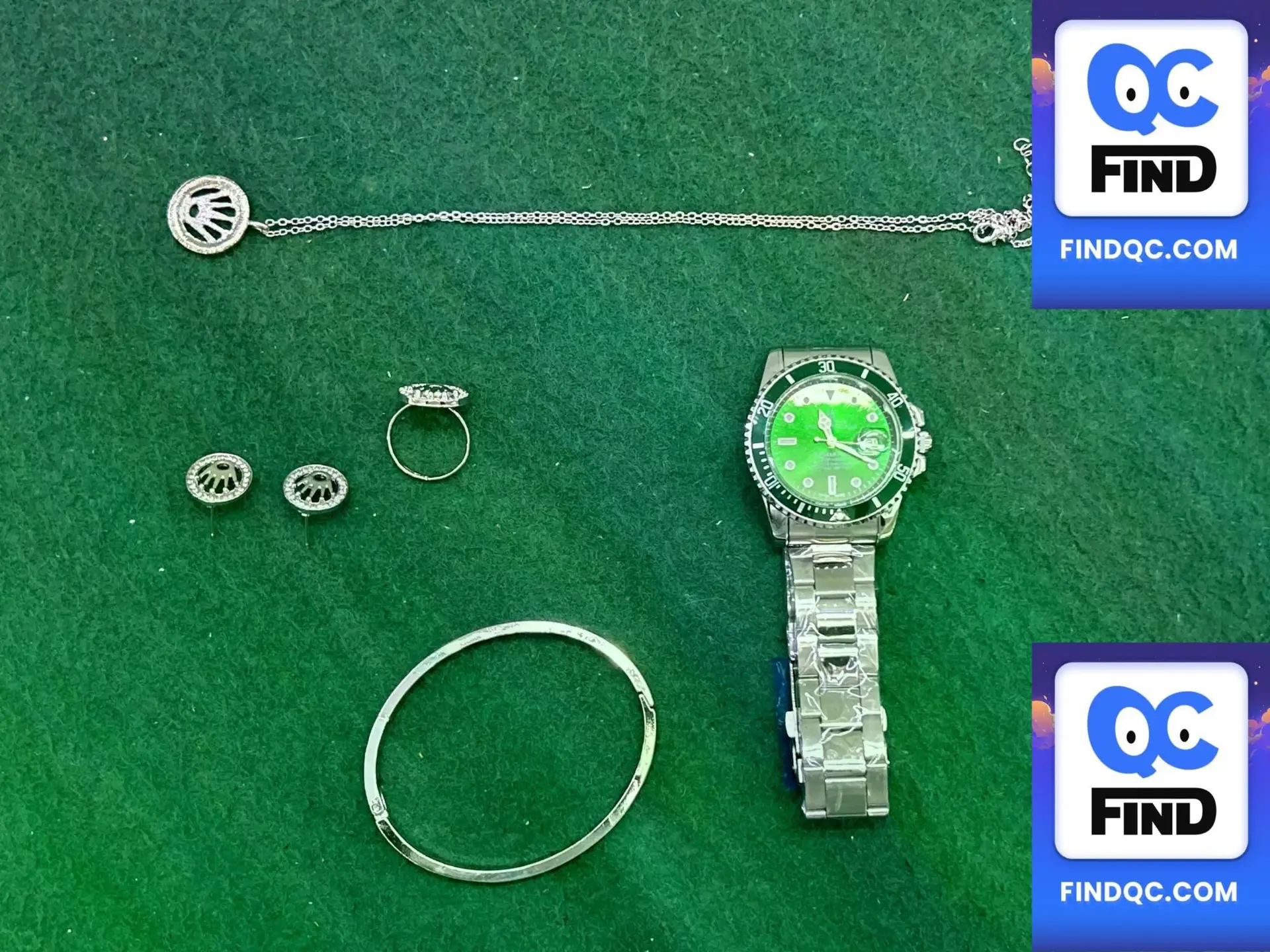 Rolex Submariner Green Dial Steel Men's Watch Jewelry Set