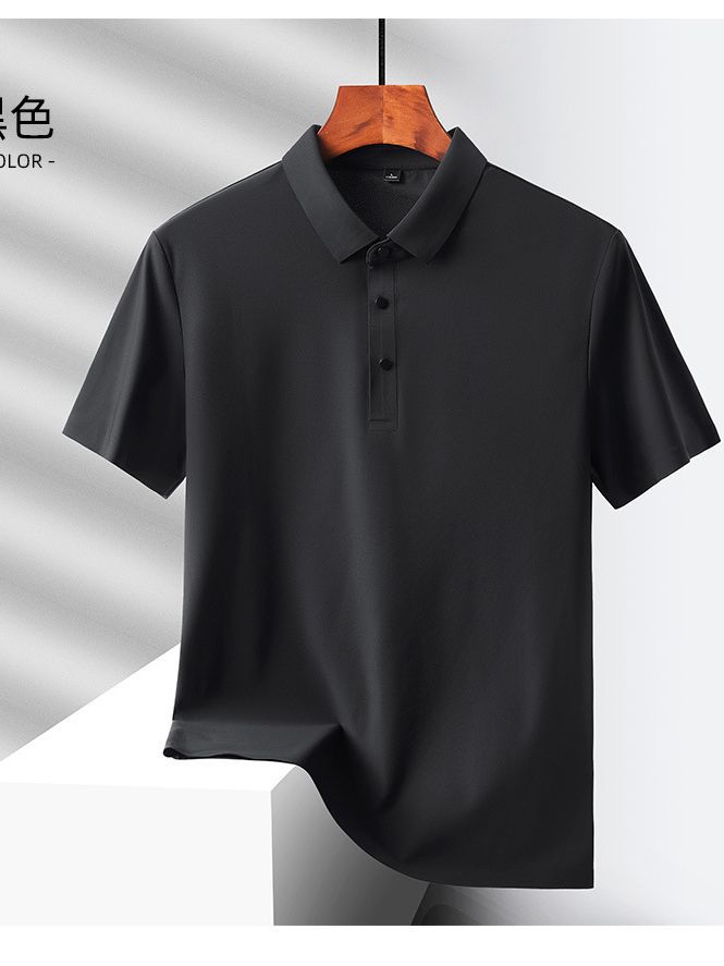 Non-ironing seamless polo shirt men's short-sleeved lapel Thin Ice Silk Loose summer plus size fat guy T-shirt